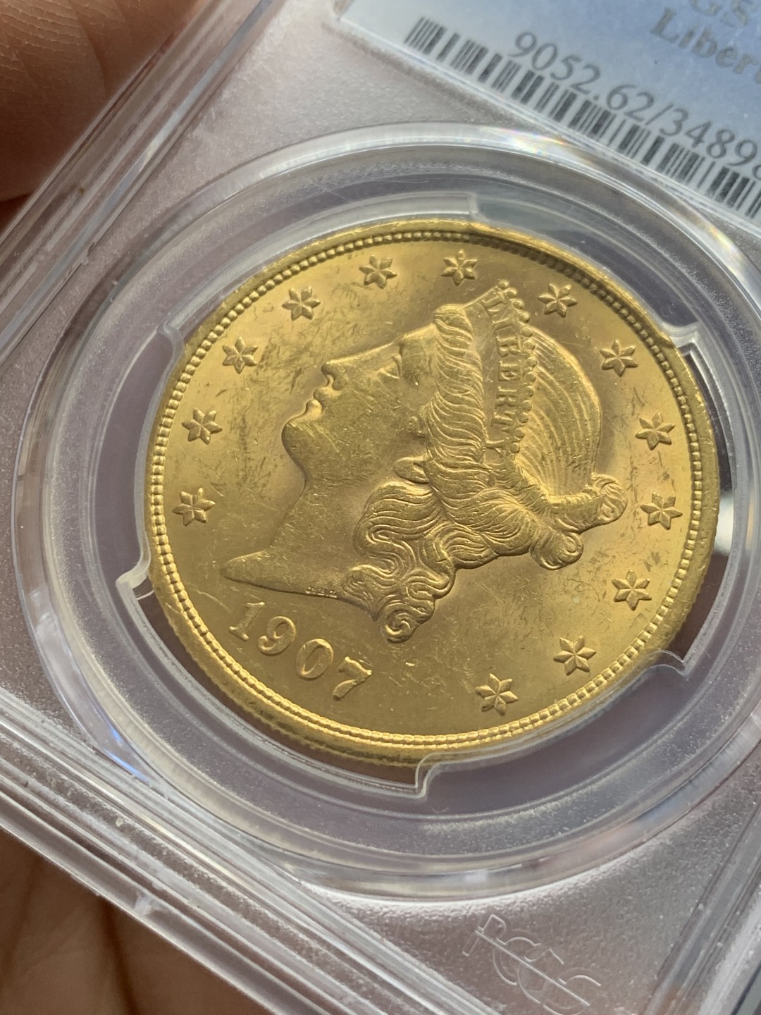 《竞宝斋》第125场-周日，周一 ，2场连拍（全场包邮） PCGS-MS62 1907年 美国20美元 金币 33.436克 大规格 比一般27克的重了不少 人像清晰 整体光好
