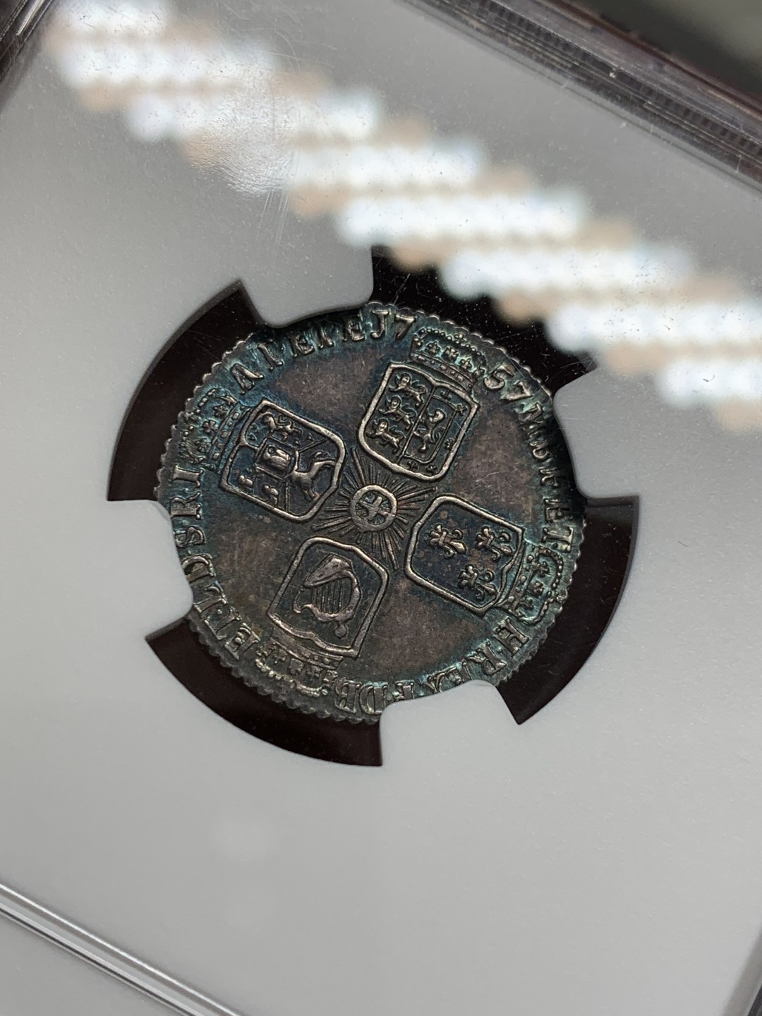 《竞宝斋》第125场-周日，周一 ，2场连拍（全场包邮） NGC AU58 英国1757 乔治二世 6便士 状态细节好