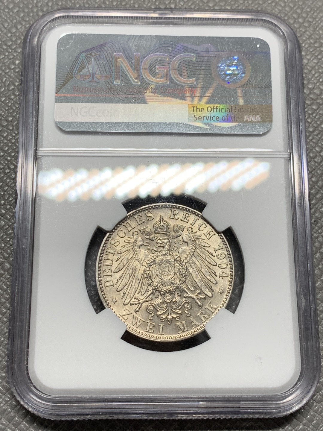《竞宝斋》第125场-周日，周一 ，2场连拍（全场包邮） NGC-MS63 德国萨克森 1904年 2马克银币 顶级好品 小毫子更加难得