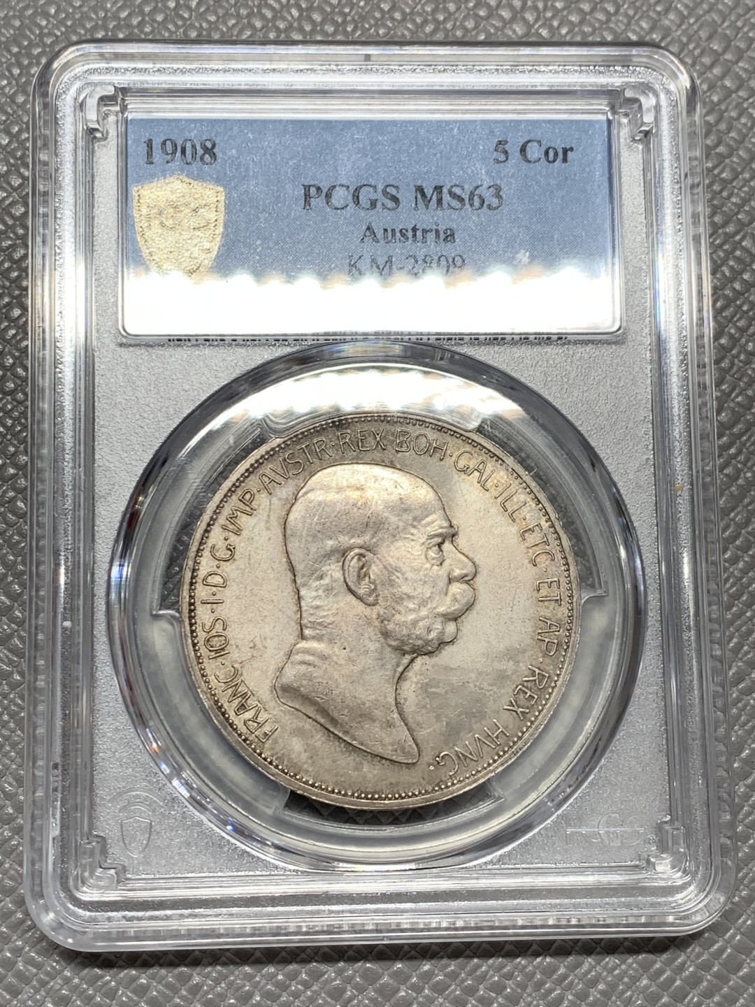 《竞宝斋》第125场-周日，周一 ，2场连拍（全场包邮） PCGS MS63奥地利 1908年 5克朗 弗朗茨在位60周年 奔跑的女人 奥匈经典上涨品种