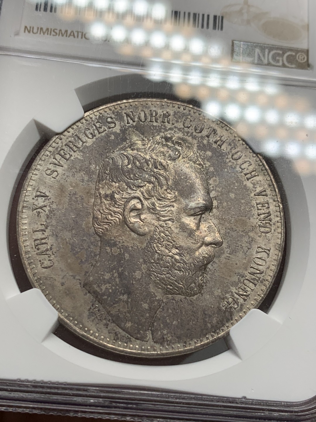 《竞宝斋》第125场-周日，周一 ，2场连拍（全场包邮） NGC MS63 瑞典 1862年 查理十五世 4RD 大银币  34克大规格 首见高分 双面深彩包浆 实物好于图片