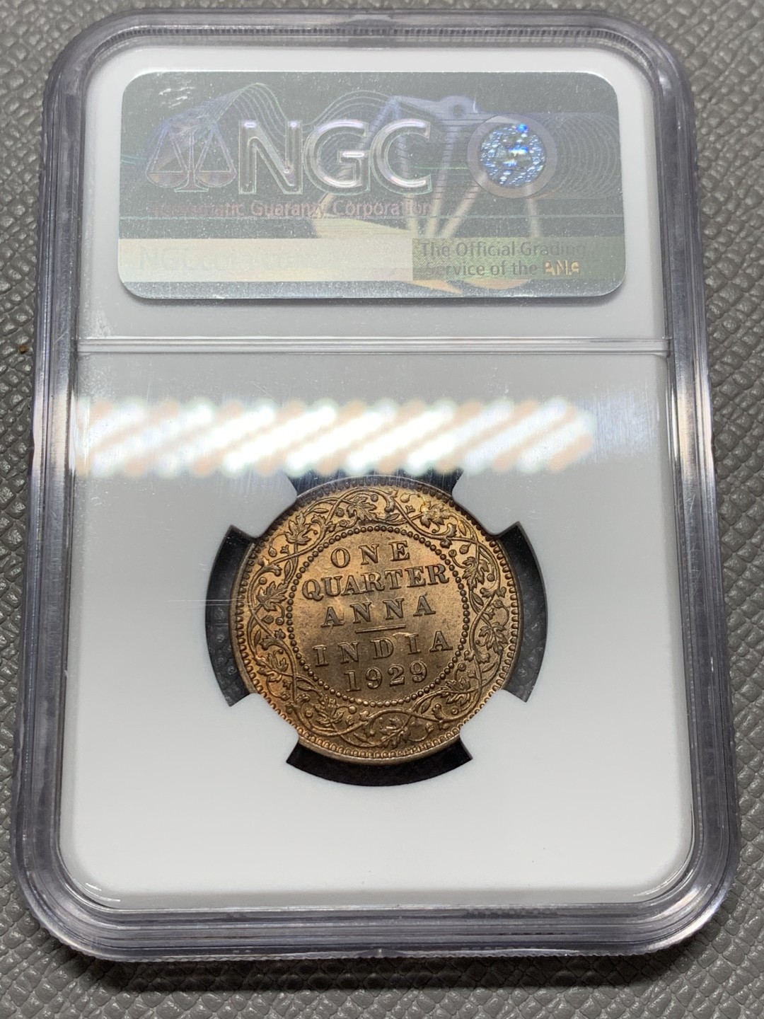 《竞宝斋》第125场-周日，周一 ，2场连拍（全场包邮） NGC MS65RB 印度 1929年 乔治5世 1/4安娜 铜币 状态好
