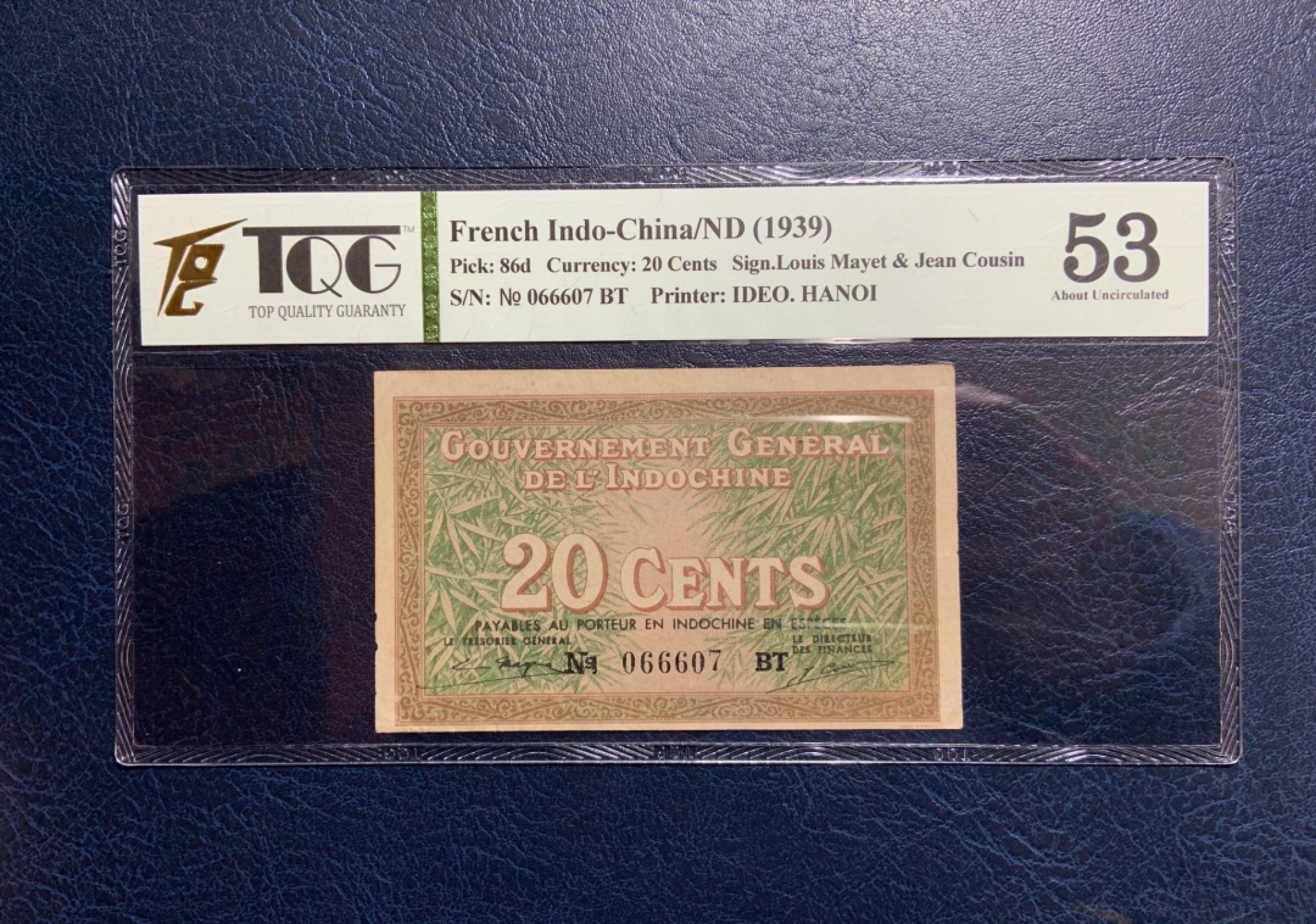 收藏联盟Quantum Auction 第220期拍卖  法属印度支那1939年2毛 TQG53 