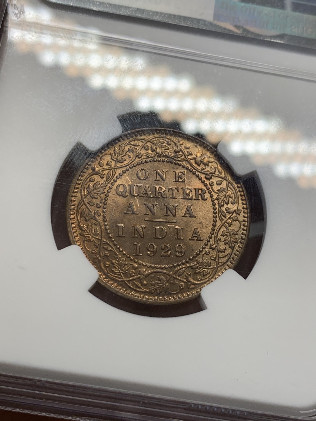 《竞宝斋》第125场-周日，周一 ，2场连拍（全场包邮） NGC MS65RB 印度 1929年 乔治5世 1/4安娜 铜币 状态好