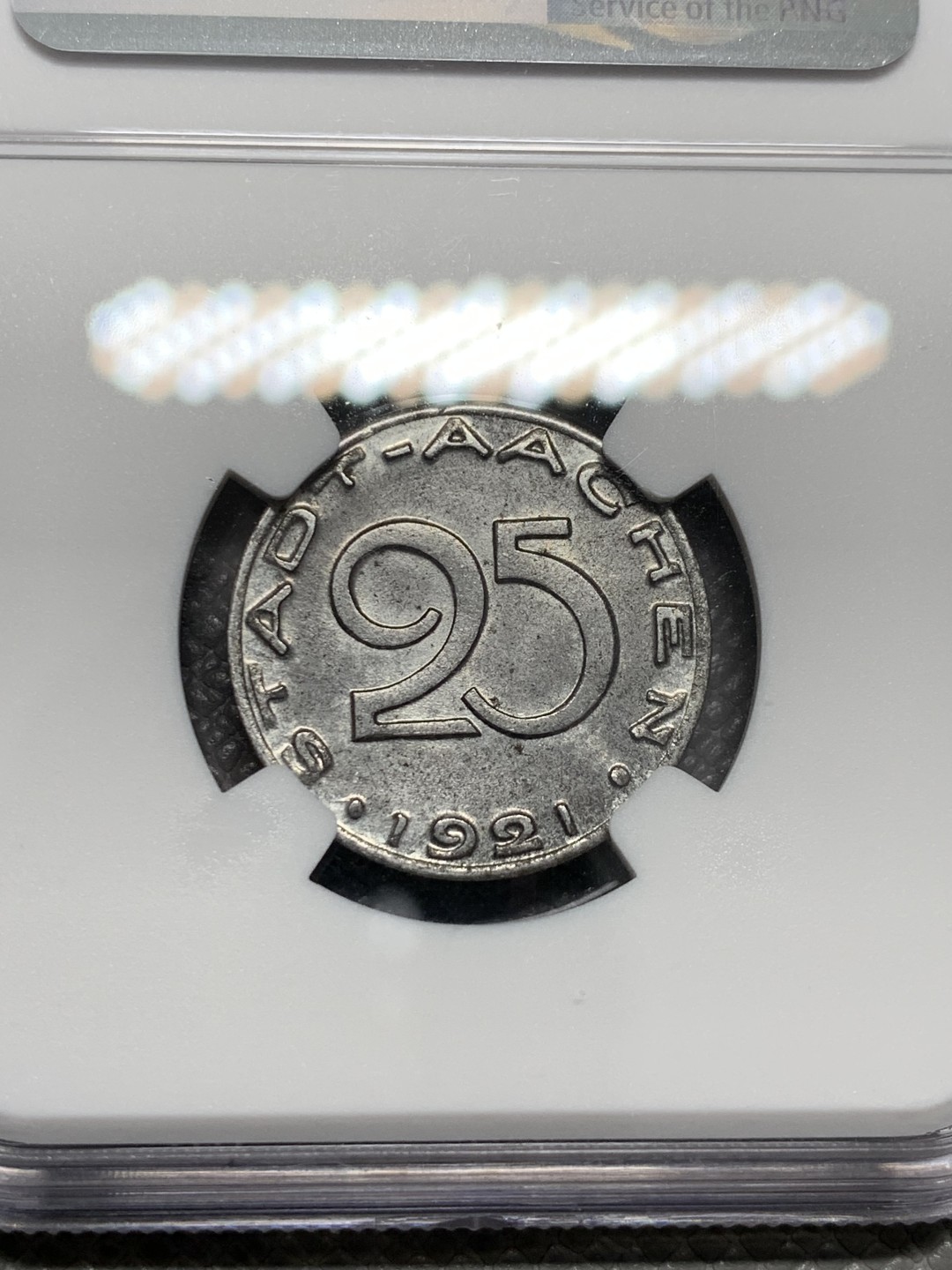 《竞宝斋》第125场-周日，周一 ，2场连拍（全场包邮） NGC MS63  德国1921年 紧急状态 亚琛25芬尼无心狼铁币 细节清晰，著名的德国无心狼