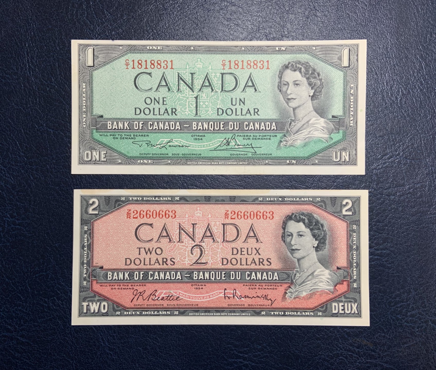 收藏联盟Quantum Auction 第220期拍卖  加拿大1954年1-2元 品相UNC-