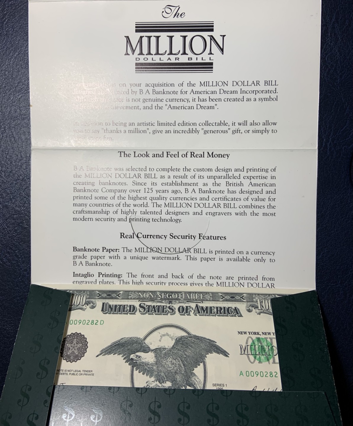 收藏联盟Quantum Auction 第220期拍卖  美国1995年100000000美元观赏钞 品相全新UNC 限量发行 双面雕刻