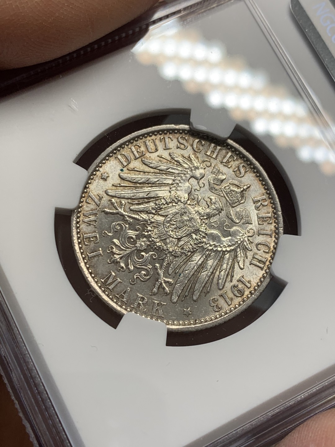 《竞宝斋》第125场-周日，周一 ，2场连拍（全场包邮） NGC-MS62 德国普鲁士1913年威廉二世在位25周年纪念2马克银币