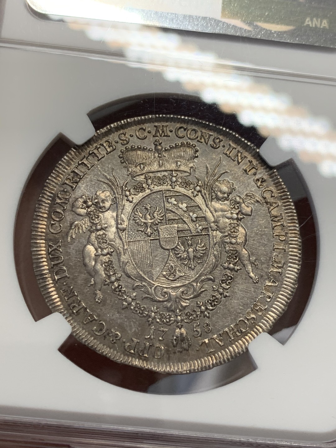 《竞宝斋》第125场-周日，周一 ，2场连拍（全场包邮） NGC MS62 列支敦士登1758  1/2泰勒，亲王用于宣示主权和馈赠贵族，并不用于流通。单年版，最高分，发行量900枚。HA61分的1680美元