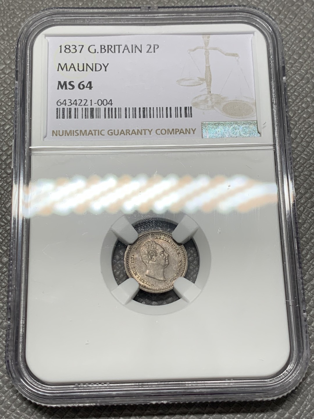 《竞宝斋》第125场-周日，周一 ，2场连拍（全场包邮） NGC MS64 英国 1837年 威廉四世 2便士 灌足节 银币 64高分 威廉头像没有便宜的币 洗脚币更是难得一见