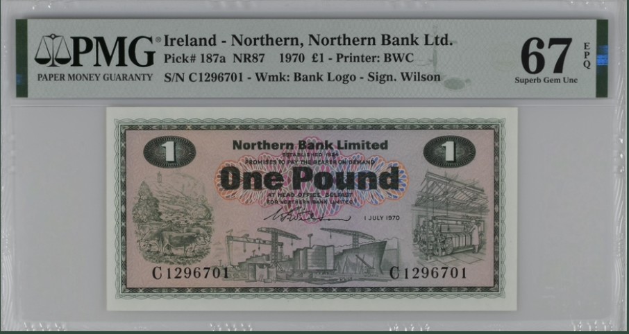收藏联盟Quantum Auction 第221期拍卖 （已更新） 北爱尔兰1970年1镑 PMG67 高分稀少