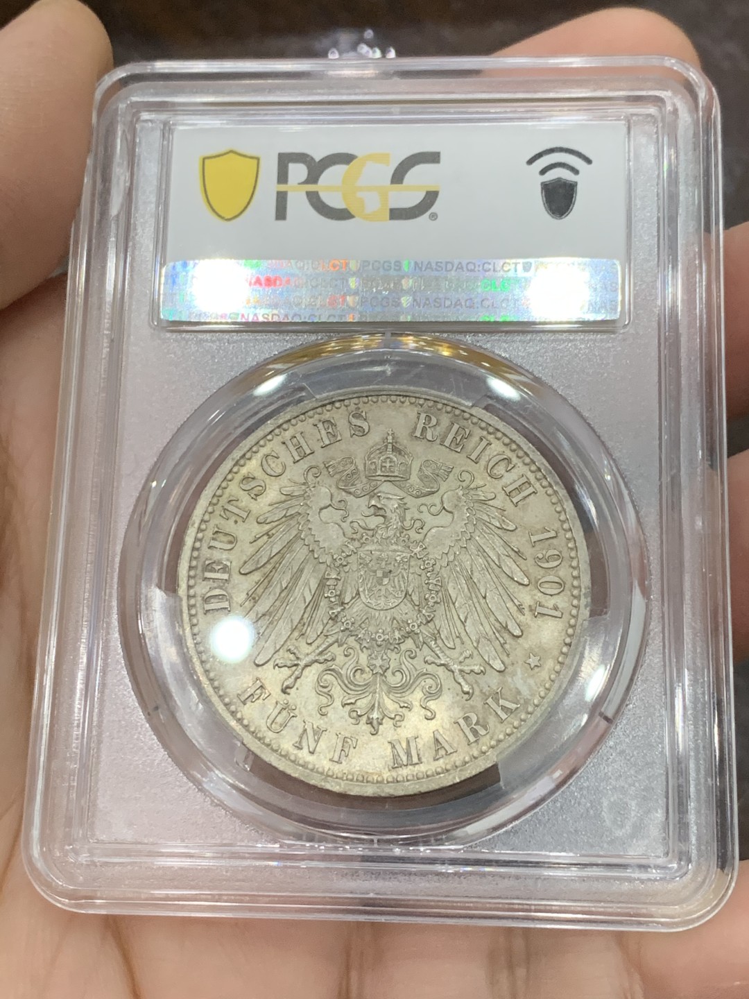 《竞宝斋》第125场-周日，周一 ，2场连拍（全场包邮） PCGS MS64德国 1901年 5马克 普鲁士建国200周年 经典双头长翅马克 BU品相完美品质