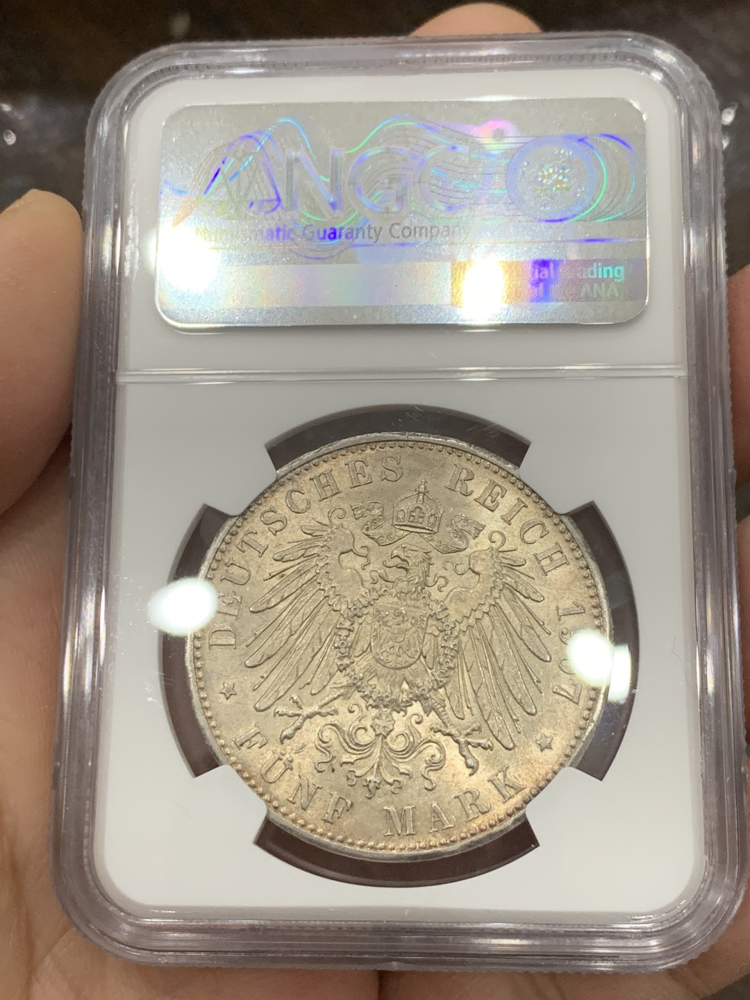 《竞宝斋》第125场-周日，周一 ，2场连拍（全场包邮） NGC-MS62 德国巴伐利亚1907年奥托国王5马克大银币 少见品种 凑套必备 略低评