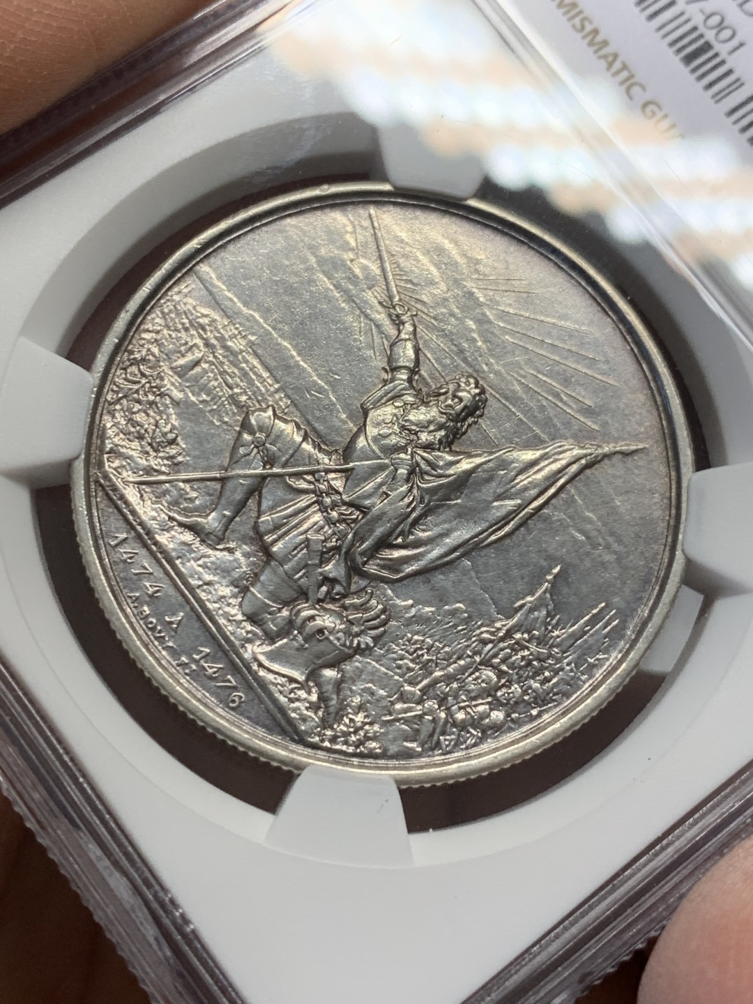 《竞宝斋》第125场-周日，周一 ，2场连拍（全场包邮） NGC UNC 瑞士 1874年 射击节5法郎银币 五官清晰未磨损