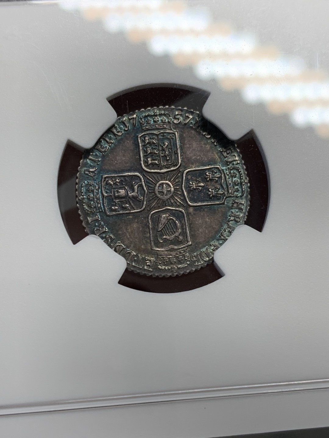 《竞宝斋》第125场-周日，周一 ，2场连拍（全场包邮） NGC AU58 英国1757 乔治二世 6便士 状态细节好