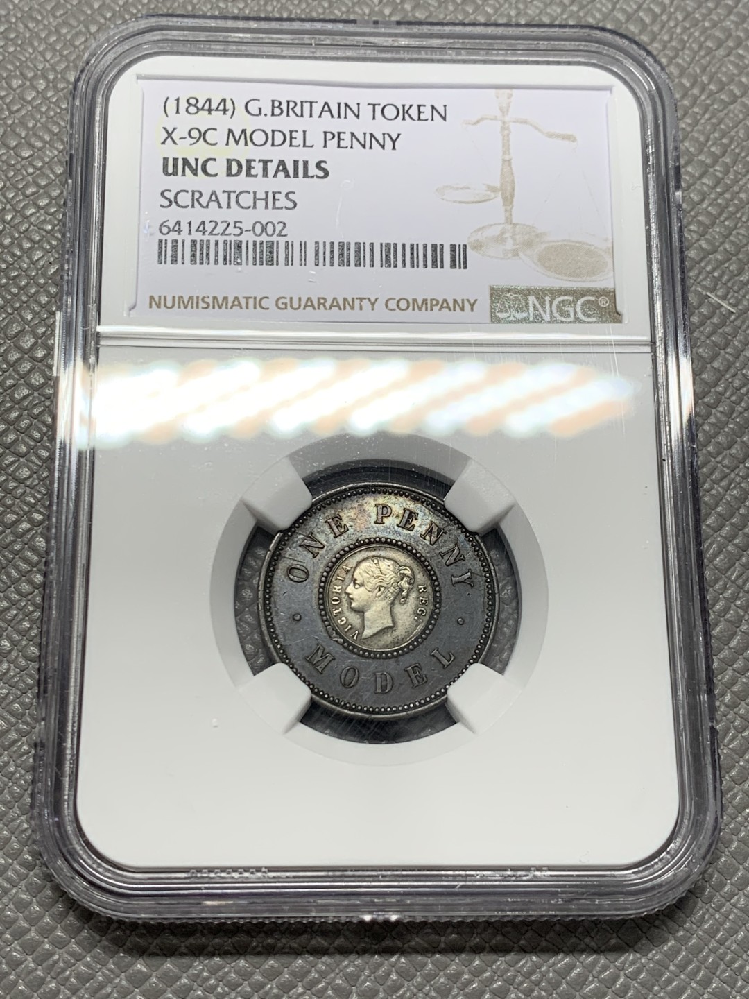 《竞宝斋》第125场-周日，周一 ，2场连拍（全场包邮） NGC UNC  英国 1844年 双色便士  细节很不错 巧克力包浆