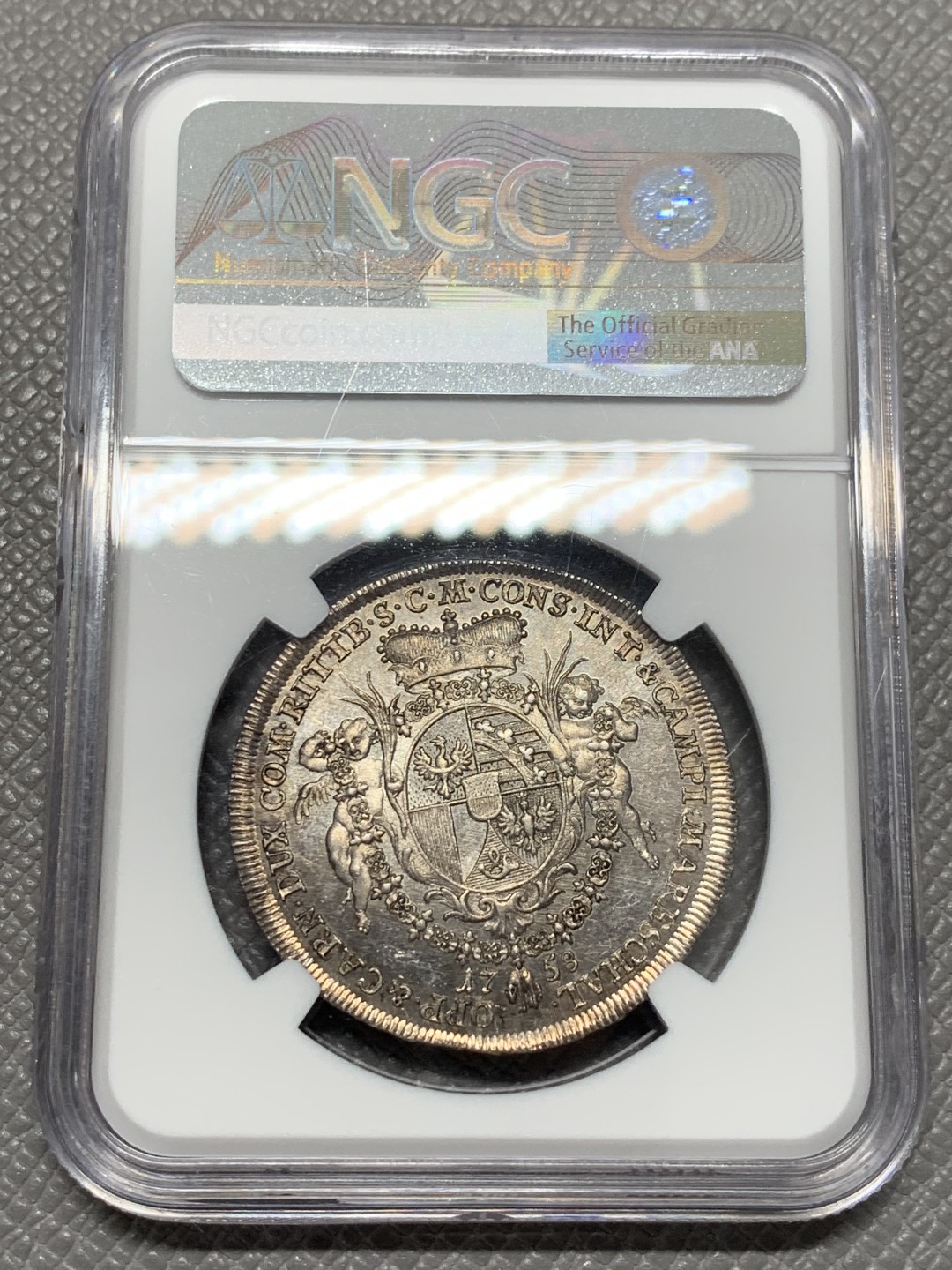 《竞宝斋》第125场-周日，周一 ，2场连拍（全场包邮） NGC MS62 列支敦士登1758  1/2泰勒，亲王用于宣示主权和馈赠贵族，并不用于流通。单年版，最高分，发行量900枚。HA61分的1680美元