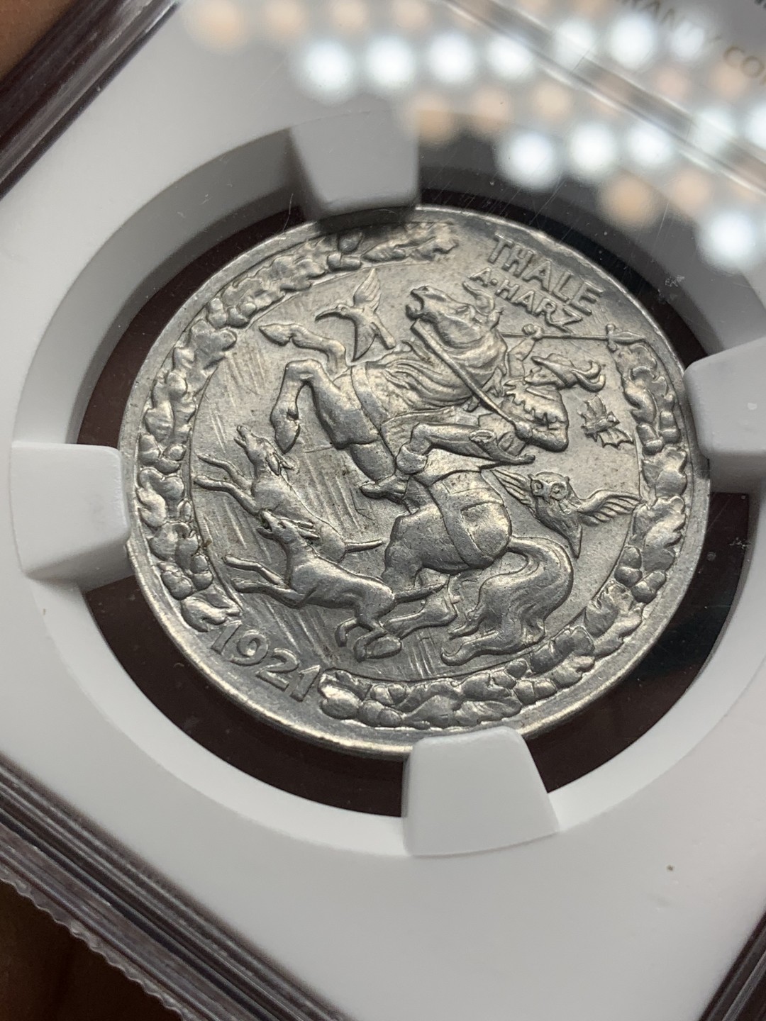 《竞宝斋》第125场-周日，周一 ，2场连拍（全场包邮） NGC-MS64  德国 1921 塔勒哈兹 铝制3马克 德紧名誉品