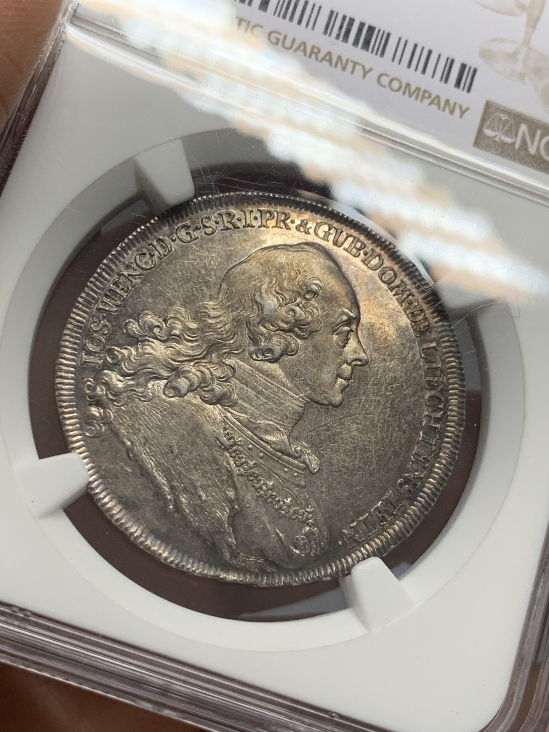《竞宝斋》第125场-周日，周一 ，2场连拍（全场包邮） NGC MS62 列支敦士登1758  1/2泰勒，亲王用于宣示主权和馈赠贵族，并不用于流通。单年版，最高分，发行量900枚。HA61分的1680美元