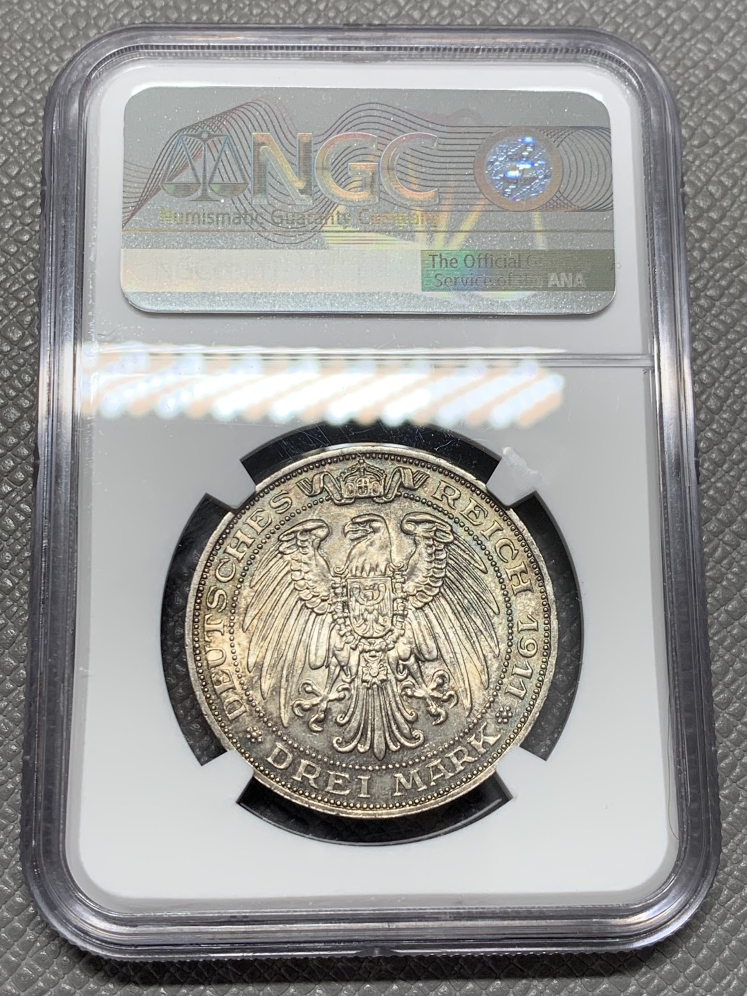 《竞宝斋》第125场-周日，周一 ，2场连拍（全场包邮） NGC-MS63 德国普鲁士1911年布雷斯劳大学纪念3马克银币