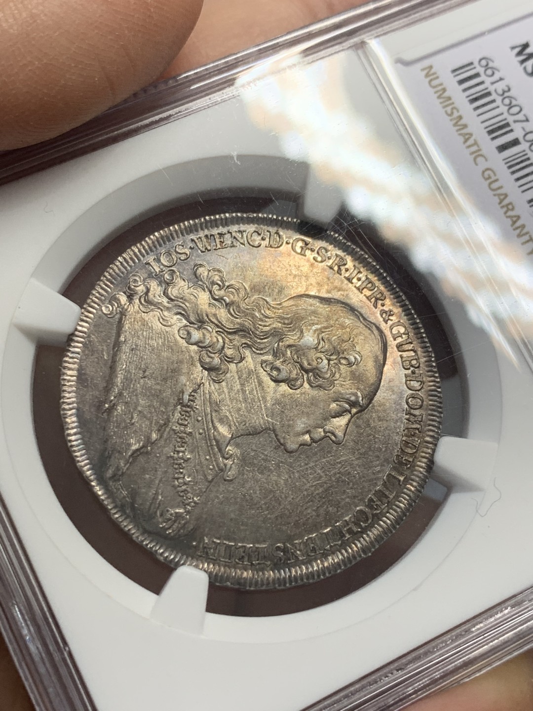 《竞宝斋》第125场-周日，周一 ，2场连拍（全场包邮） NGC MS62 列支敦士登1758  1/2泰勒，亲王用于宣示主权和馈赠贵族，并不用于流通。单年版，最高分，发行量900枚。HA61分的1680美元