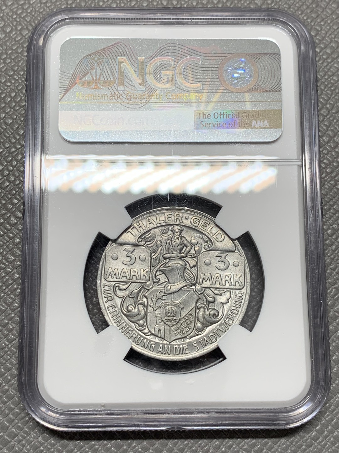 《竞宝斋》第125场-周日，周一 ，2场连拍（全场包邮） NGC-MS64  德国 1921 塔勒哈兹 铝制3马克 德紧名誉品