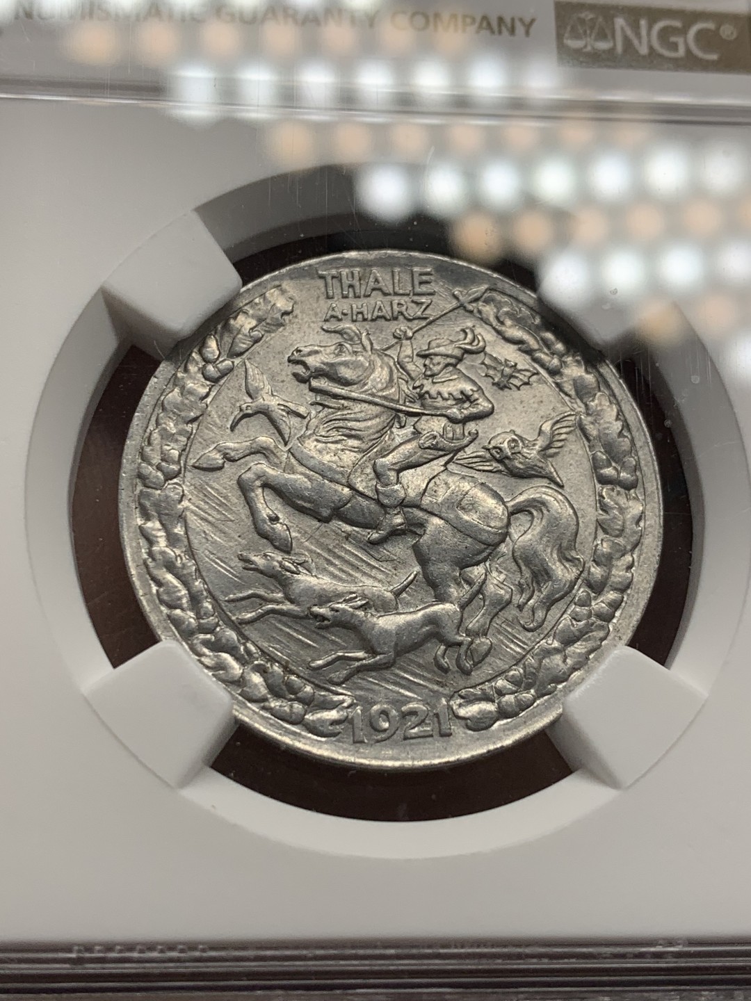 《竞宝斋》第125场-周日，周一 ，2场连拍（全场包邮） NGC-MS64  德国 1921 塔勒哈兹 铝制3马克 德紧名誉品