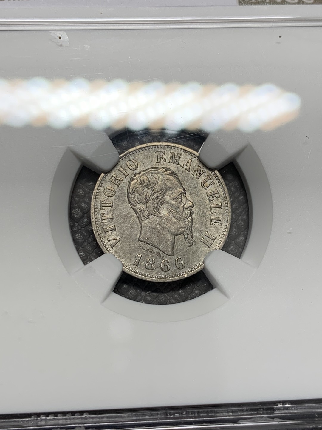 《竞宝斋》第125场-周日，周一 ，2场连拍（全场包邮） NGC XFD 1866年意大利50分 少见的辅币品种，特年，克书XF价190刀