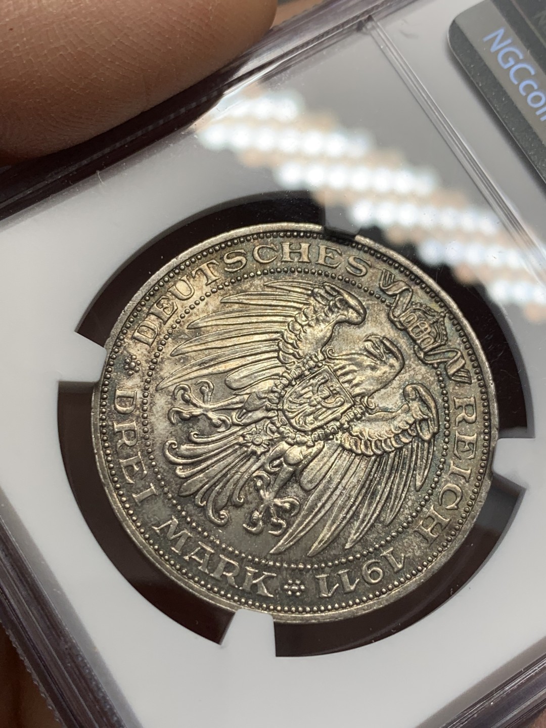 《竞宝斋》第125场-周日，周一 ，2场连拍（全场包邮） NGC-MS63 德国普鲁士1911年布雷斯劳大学纪念3马克银币