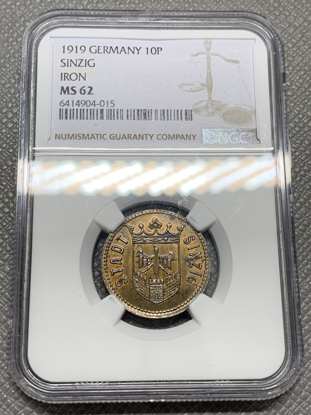 《竞宝斋》第125场-周日，周一 ，2场连拍（全场包邮） NGC-MS62,德国辛齐希1919年10芬尼代用币
