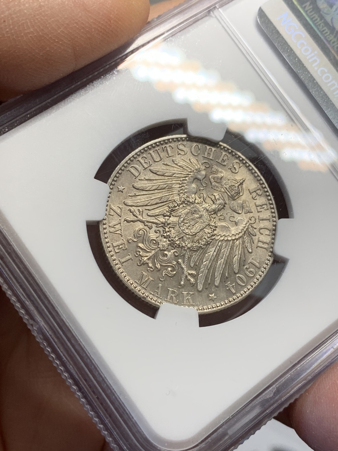 《竞宝斋》第125场-周日，周一 ，2场连拍（全场包邮） NGC-MS63 德国萨克森 1904年 2马克银币 顶级好品 小毫子更加难得