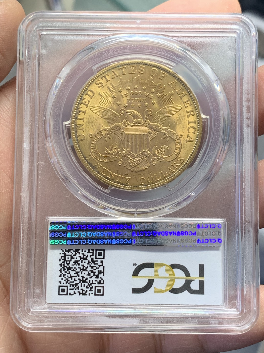 《竞宝斋》第125场-周日，周一 ，2场连拍（全场包邮） PCGS-MS62 1907年 美国20美元 金币 33.436克 大规格 比一般27克的重了不少 人像清晰 整体光好