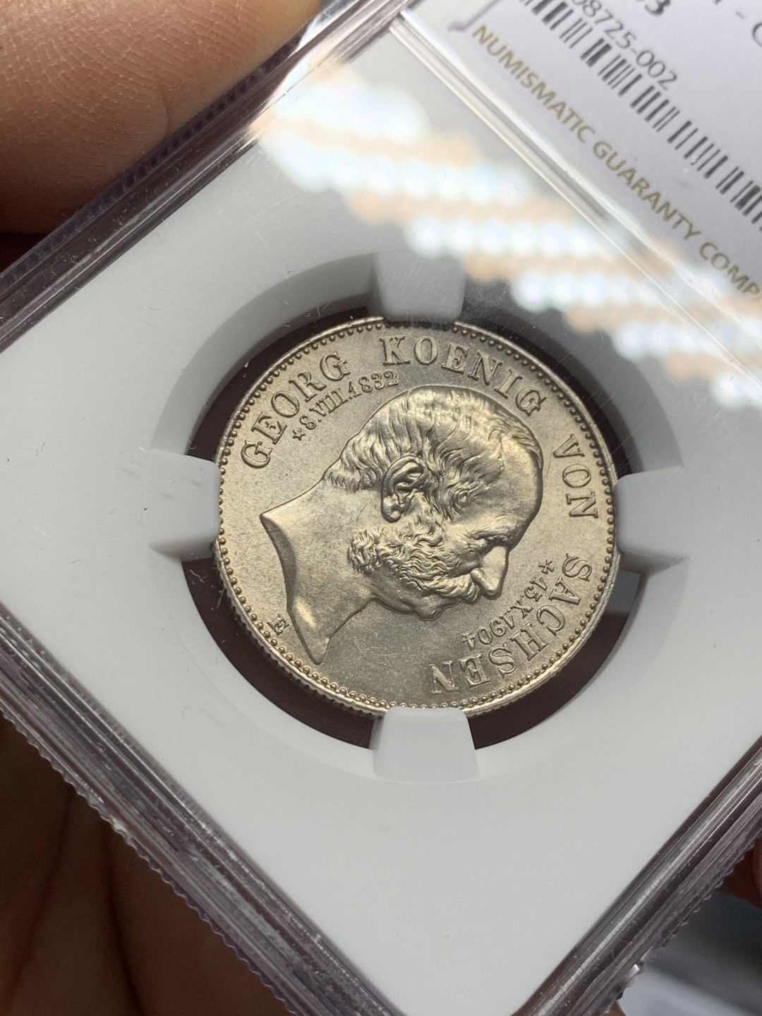 《竞宝斋》第125场-周日，周一 ，2场连拍（全场包邮） NGC-MS63 德国萨克森 1904年 2马克银币 顶级好品 小毫子更加难得
