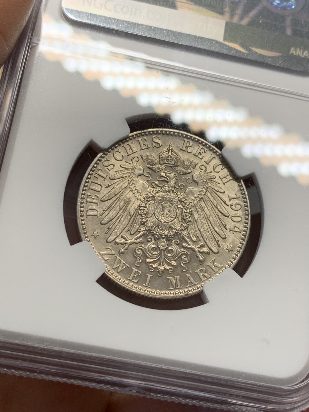 《竞宝斋》第125场-周日，周一 ，2场连拍（全场包邮） NGC-MS63 德国萨克森 1904年 2马克银币 顶级好品 小毫子更加难得