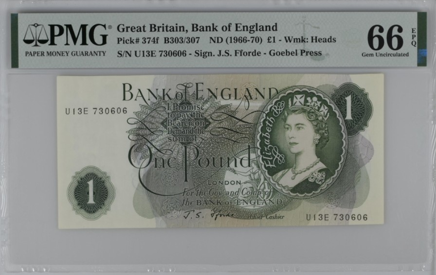 收藏联盟Quantum Auction 第221期拍卖 （已更新） 英国1966-70年1镑 PMG66