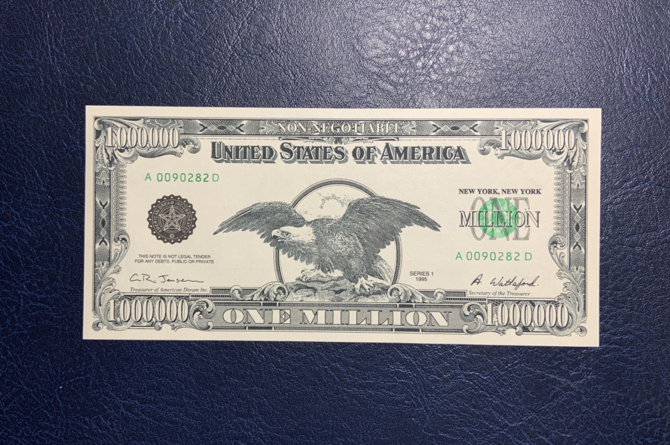 收藏联盟Quantum Auction 第220期拍卖  美国1995年100000000美元观赏钞 品相全新UNC 限量发行 双面雕刻