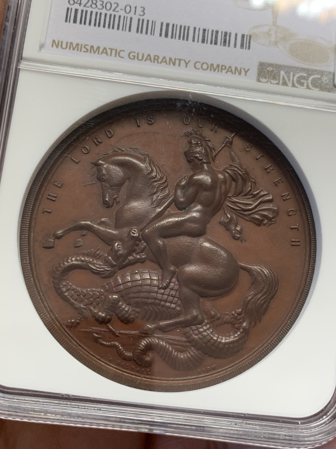 《竞宝斋》第125场-周日，周一 ，2场连拍（全场包邮） NGC MS63 1905年英国 圣乔治屠龙铜章 名家作品 品相状态一流