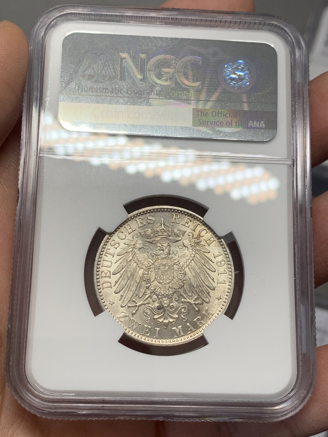 《竞宝斋》第125场-周日，周一 ，2场连拍（全场包邮） NGC-MS63 德国巴伐利亚1911年90岁大寿纪念2马克银币