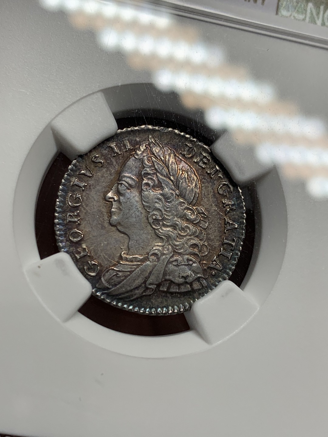 《竞宝斋》第125场-周日，周一 ，2场连拍（全场包邮） NGC AU58 英国1757 乔治二世 6便士 状态细节好
