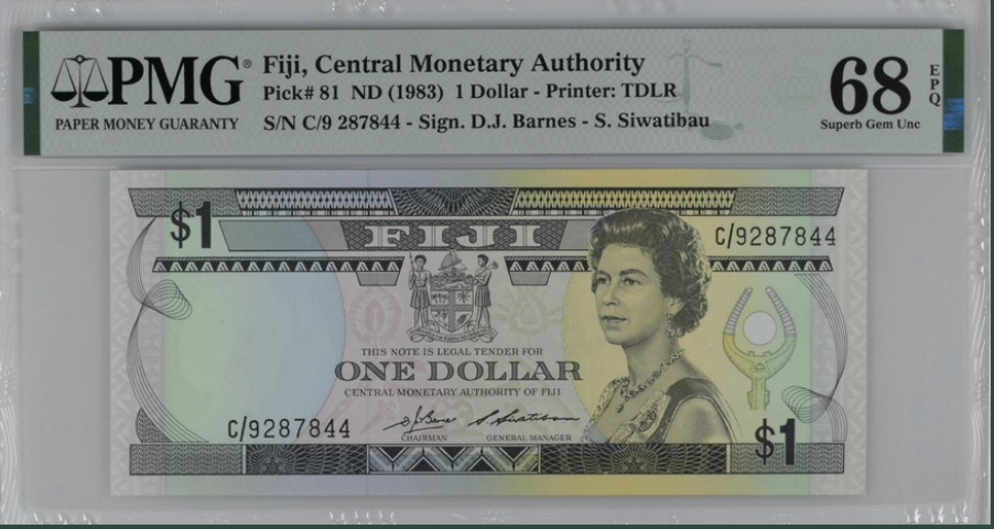 收藏联盟Quantum Auction 第221期拍卖 （已更新） 斐济1983年1元 PMG68 冠军分