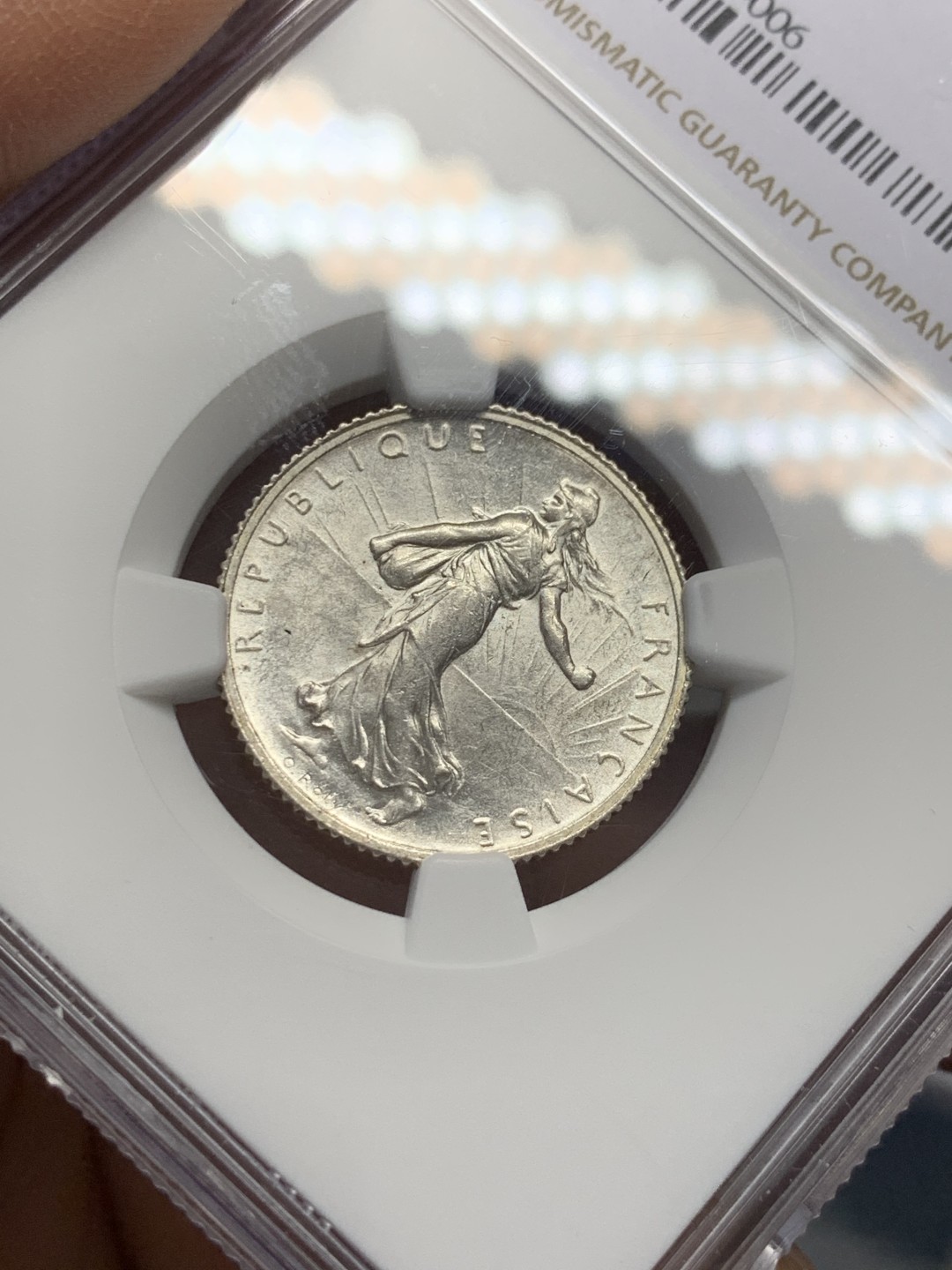 《竞宝斋》第125场-周日，周一 ，2场连拍（全场包邮） NGC MS62 法国 1917年 1法郎 银币 状态好