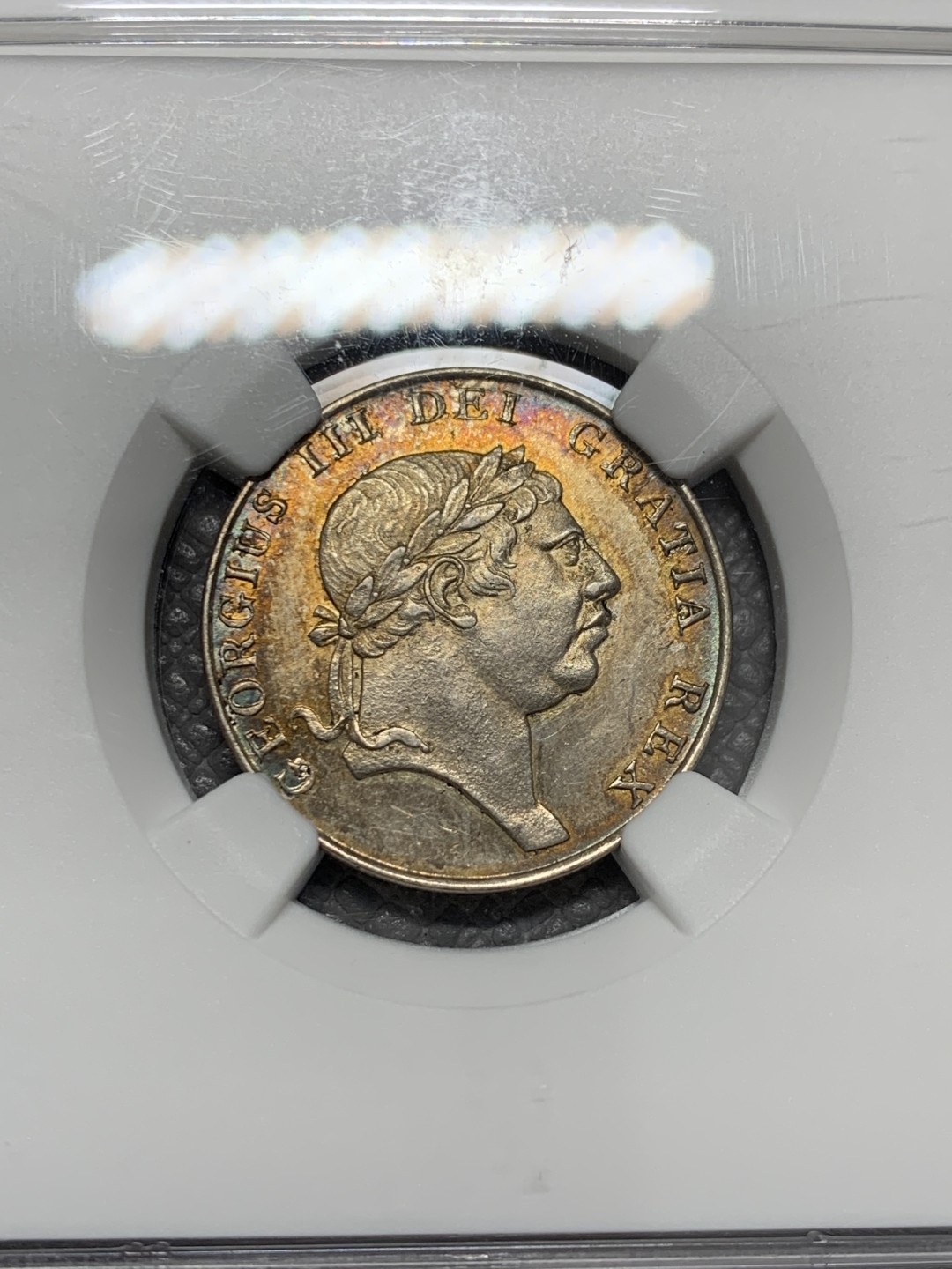 《竞宝斋》第125场-周日，周一 ，2场连拍（全场包邮） NGC-MS62 1813年 英国 乔治三世爱尔兰银行10便士Token银币，晚霞般绚丽色彩。经典乔三头像，爱尔兰银行少见。今年2月SBP ngc62+含佣216美元成交*