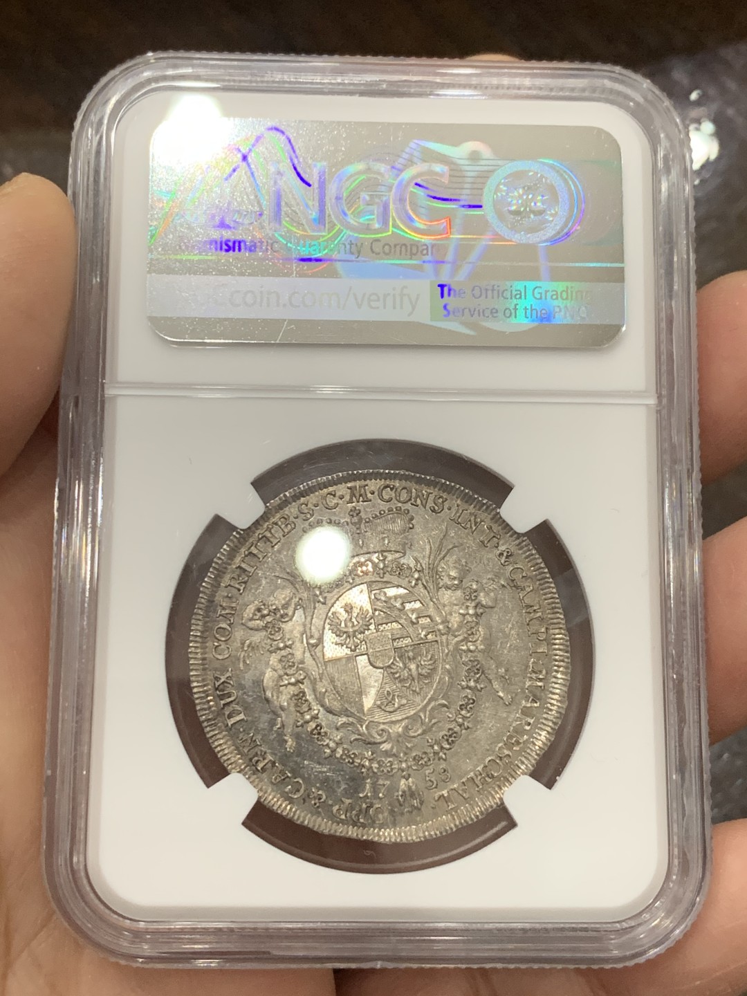 《竞宝斋》第125场-周日，周一 ，2场连拍（全场包邮） NGC MS62 列支敦士登1758  1/2泰勒，亲王用于宣示主权和馈赠贵族，并不用于流通。单年版，最高分，发行量900枚。HA61分的1680美元