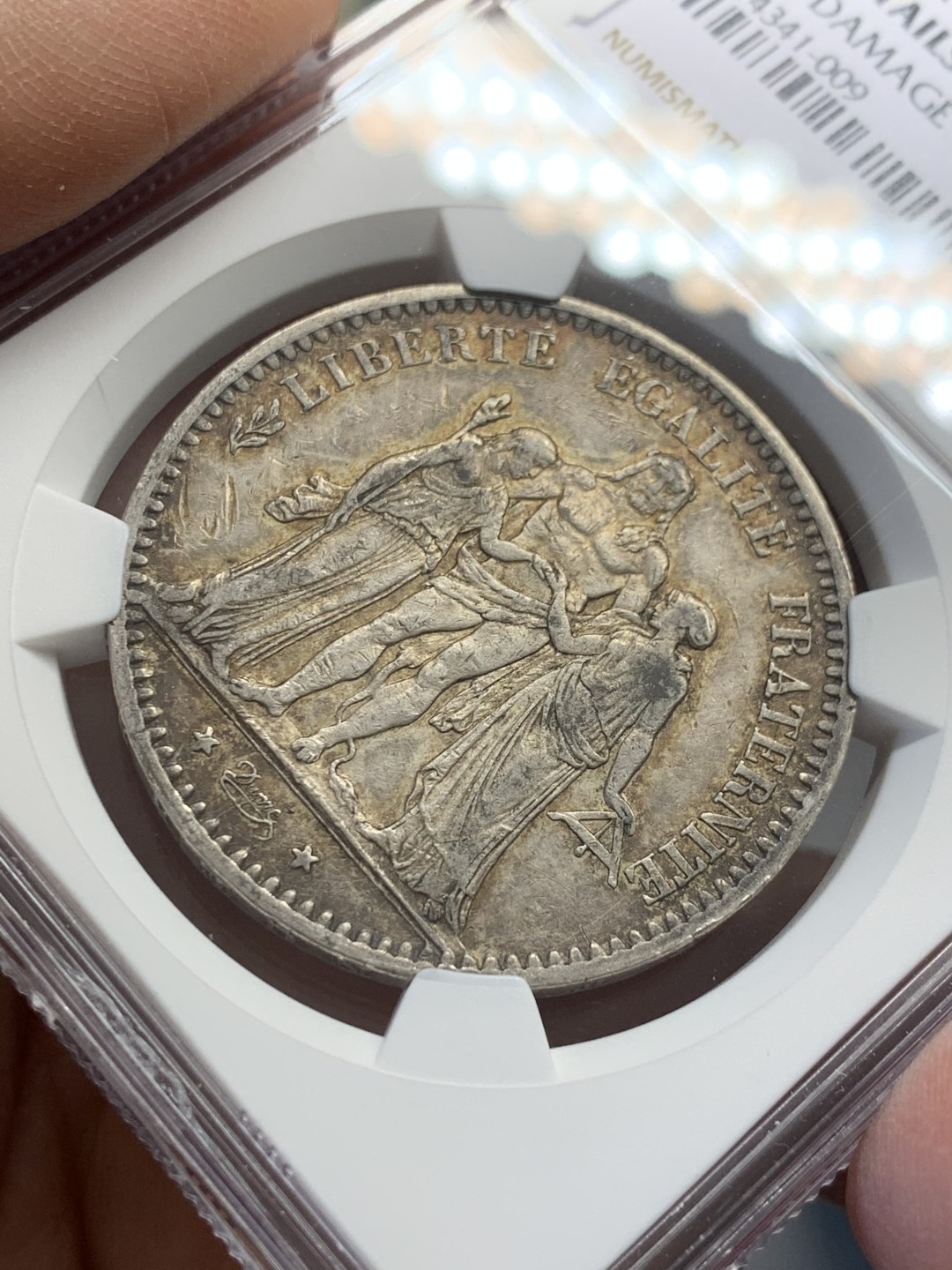 《竞宝斋》第125场-周日，周一 ，2场连拍（全场包邮） NGC AU 法国 1875年 大力神 5法郎银币 深包浆 小A版 不多的年份