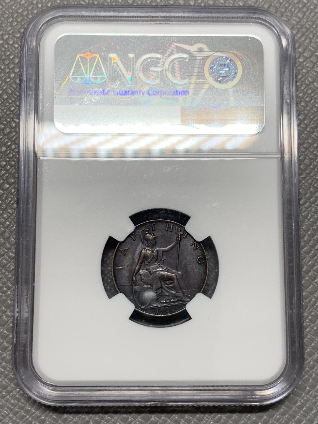 《竞宝斋》第125场-周日，周一 ，2场连拍（全场包邮） NGC-MS64BN  英国 爱七 1907  1法新  铸造厂黑化