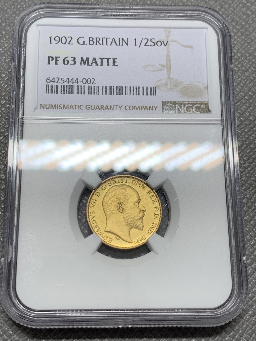 《竞宝斋》第125场-周日，周一 ，2场连拍（全场包邮） NGC PF63MATTE 英国1902年爱七精制 1/2索维林金币更高分就7枚 金币还是精制的好