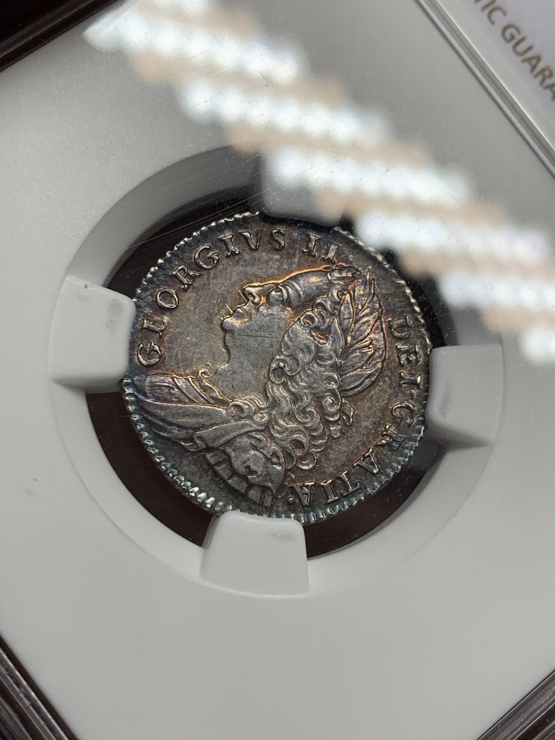 《竞宝斋》第125场-周日，周一 ，2场连拍（全场包邮） NGC AU58 英国1757 乔治二世 6便士 状态细节好