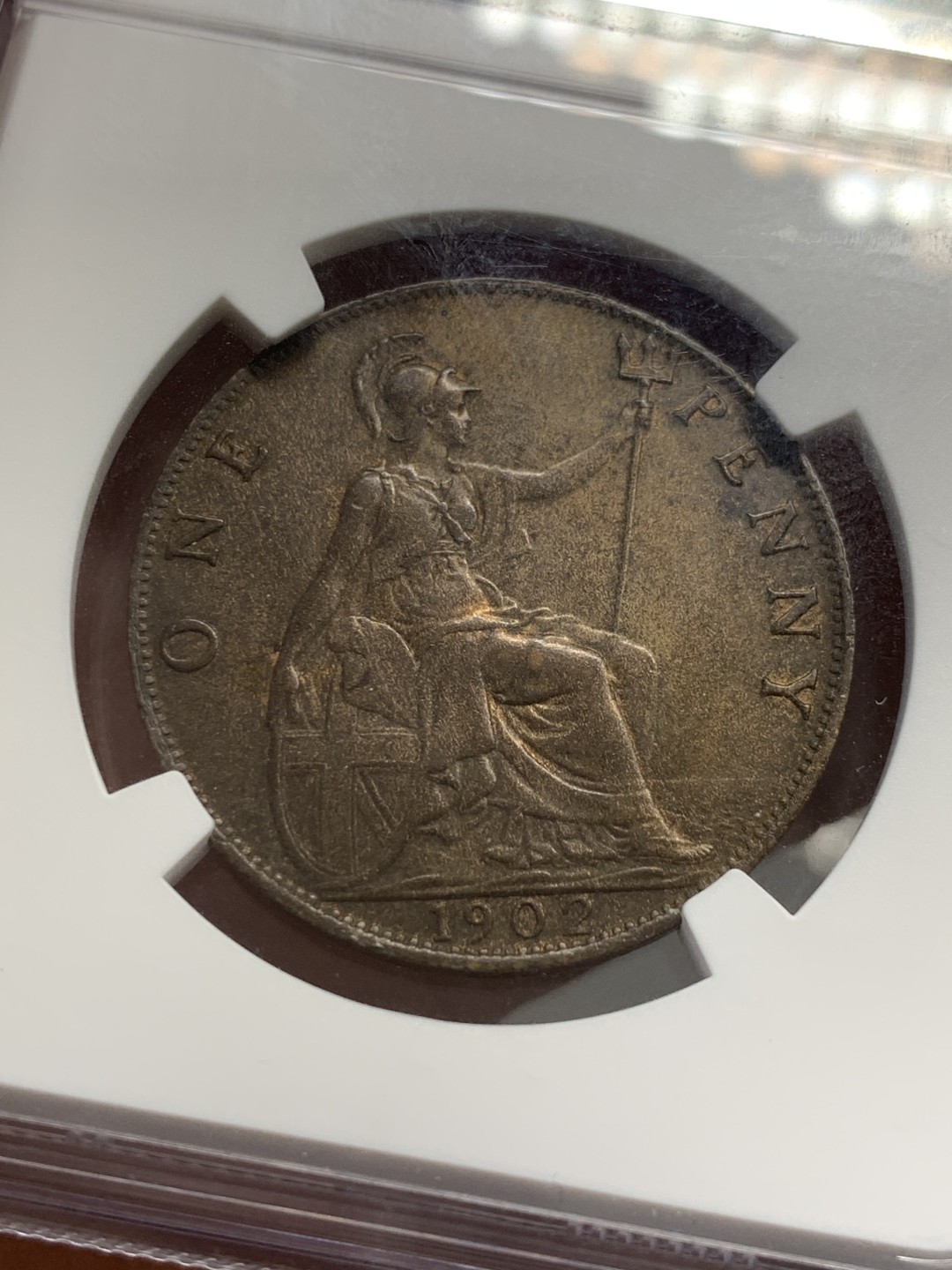《竞宝斋》第125场-周日，周一 ，2场连拍（全场包邮） NGC MS63 BN 英国 1902年 爱七 1便士大铜币