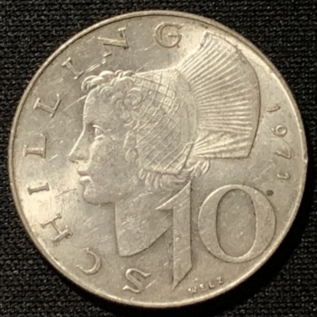 紫瑗钱币——第249期拍卖 奥地利 1977年 女神 10先令 7.5克 0.64银 UNC