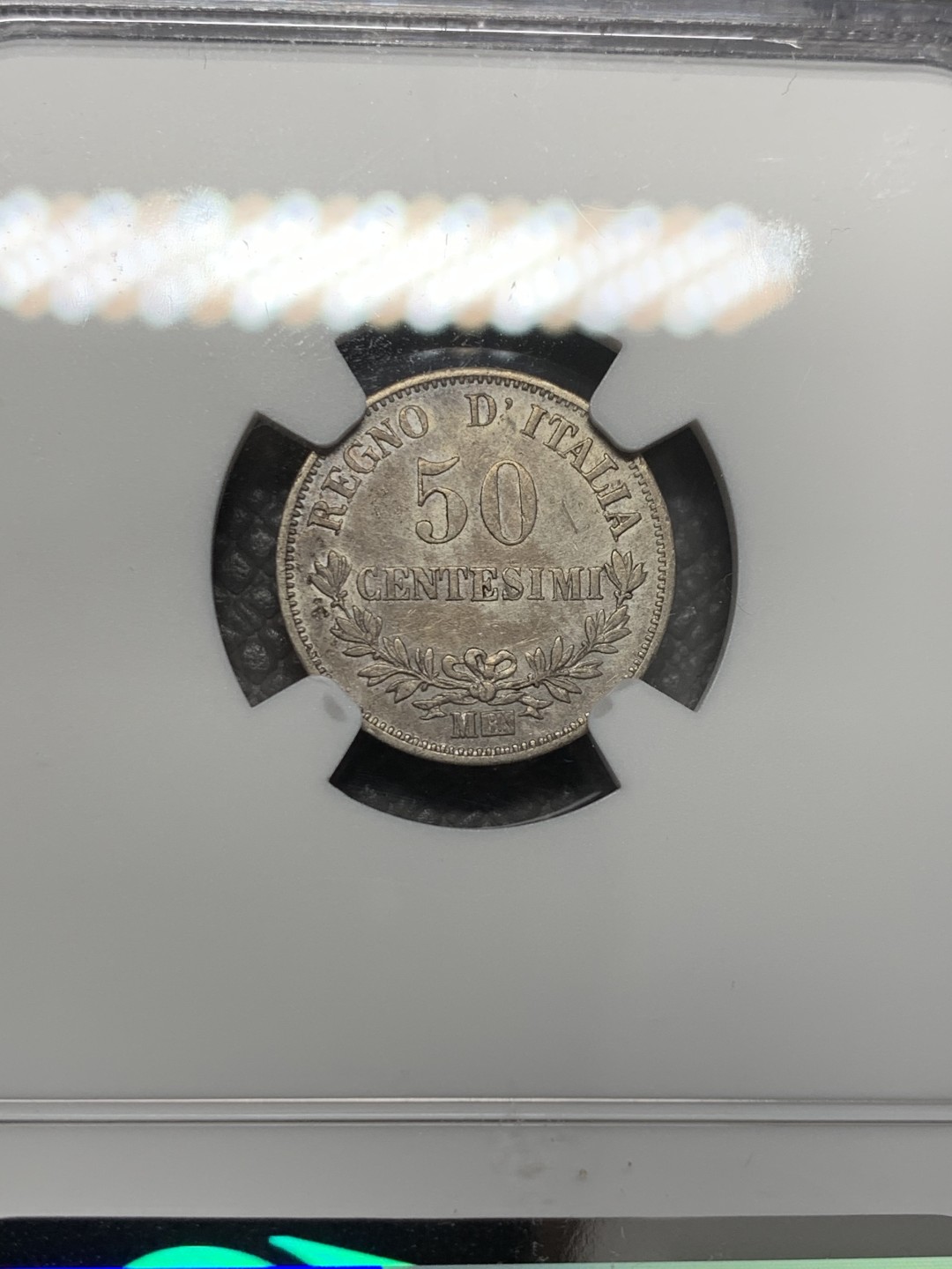 《竞宝斋》第125场-周日，周一 ，2场连拍（全场包邮） NGC XFD 1866年意大利50分 少见的辅币品种，特年，克书XF价190刀
